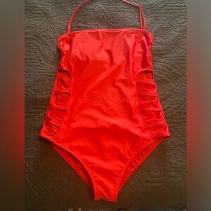 One-piece bathing/swimming suit. Bright red. Size 14